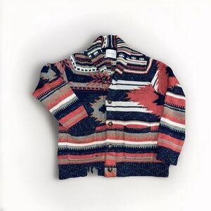 Western Aztec Pattern Shawl Cardigan Lucky Brand Size Medium Double RLL Style